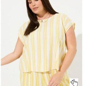 Torrid 2022 Cross Back Top Woman 4 Linen Blend Stripped Coastal Preppy Boxy NEW